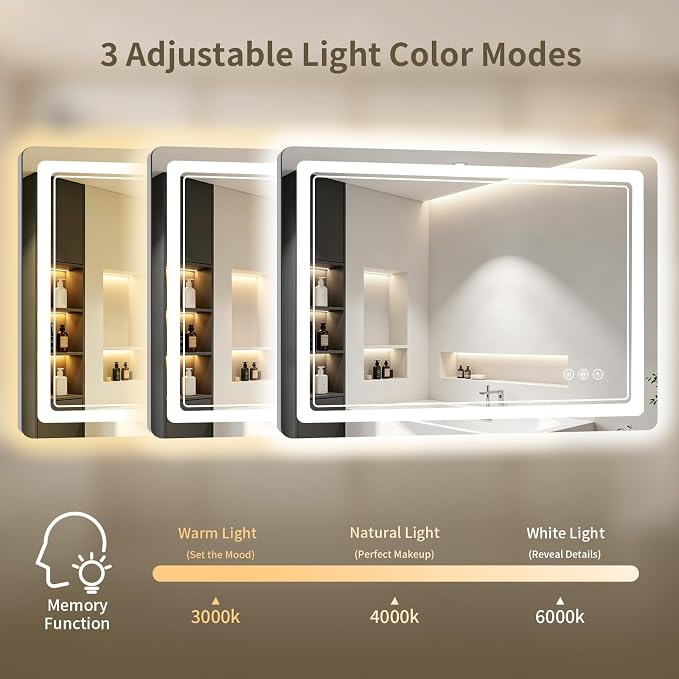 30"x55" LED Bathroom Mirror with Lights, Backlit + Front Lit, Anti-Fog, Lighted Bathroom Mirror for Wall, HD Shatterproof Tempered Glass, Dimmable, Memory Function (Horizontal/Vertical)