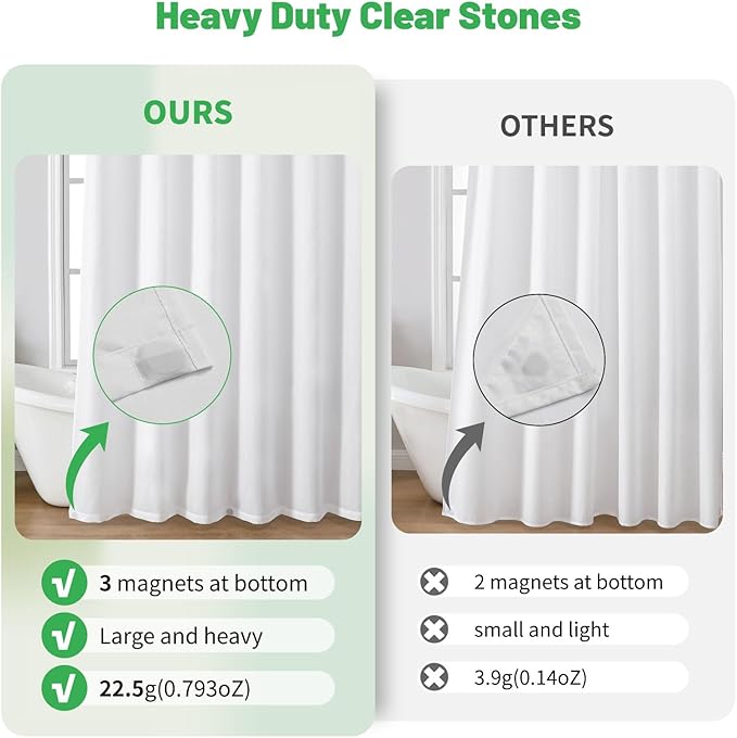 eachope Waterproof Fabric Shower Curtain Liner,72x66 Inch White,1 Pack | 3 Heavy-Duty Magnets,Machine Washable,Durable Rustproof Grommets,Hotel Quality,Easy Care,Secure Fit for Bathroom