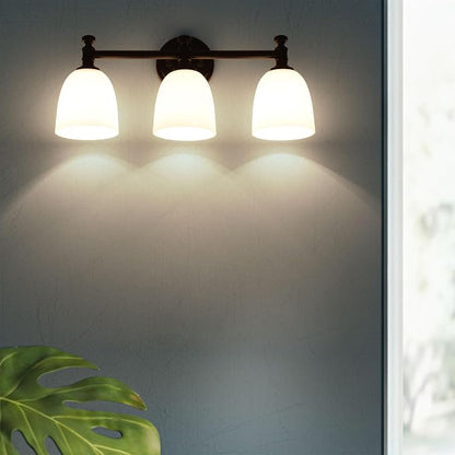 Black Bathroom Vanity Light, 3-Light Bathroom Light Fixtures Over Mirror, Traditional Vanity Lights for Living Room, Milk White Bell Glass Shades, Standard E26 Base, Matte Black