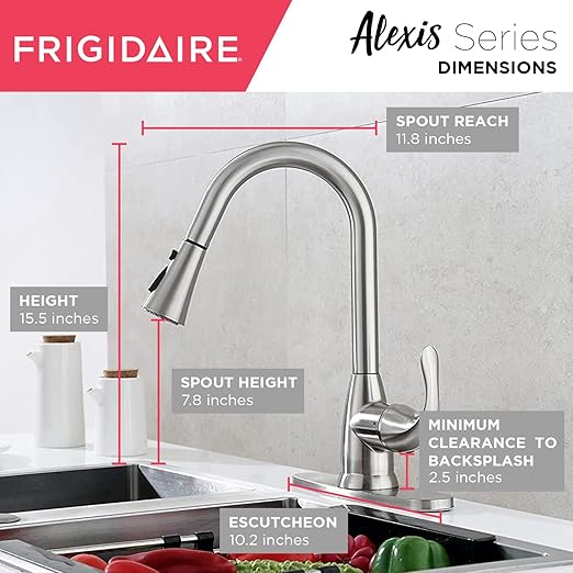 Frigidaire Alexis Single Handle Pull Down Kitchen Faucet, Brushed Nickel