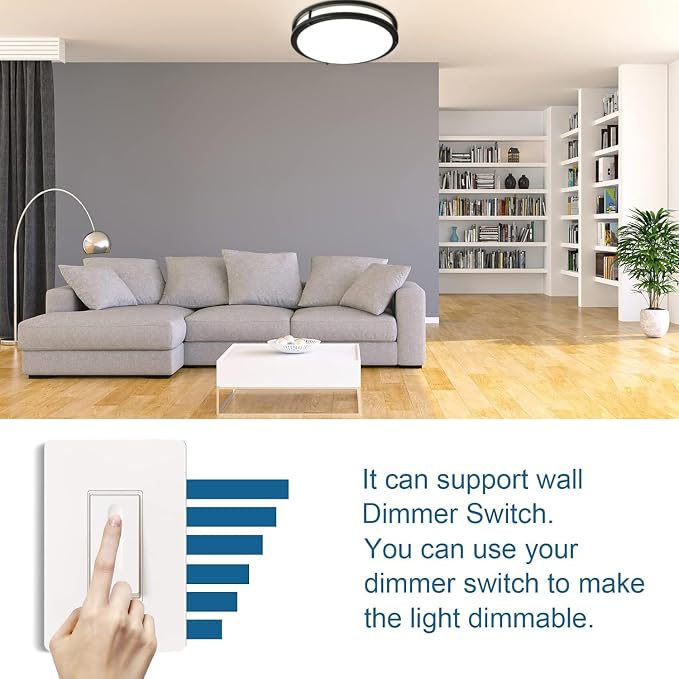 13inch LED Flush Mount Ceiling Light Fixture Dimmable Matte Black, Easy Install LED Ceiling Lamp Fixture Without Flicker, Super Bright 36W 3600LM 5CCT Warm to White Light 3000K to 6000K 2-Pack