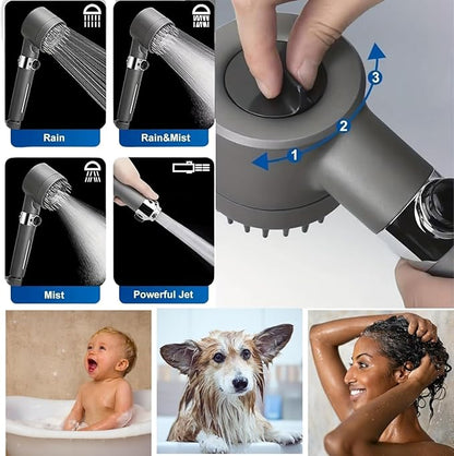 Shower Drops Head Filtered Showerhead With Five Filters,Filtered Shower Head With Handheld,High Pressure Turbo Showerhead,Reusable,Adjustable Settings With Hose4-piece set abc