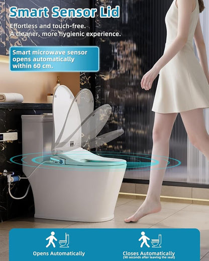 Sanyipace Smart Toilet Seat, Elongated Heated Toilet Seat with Bidet, Warm Water & Air Dryer, Multi-Color Night Light, Electronic Bidet with Soft-Close Automatic Lid, Aromatherapy Function