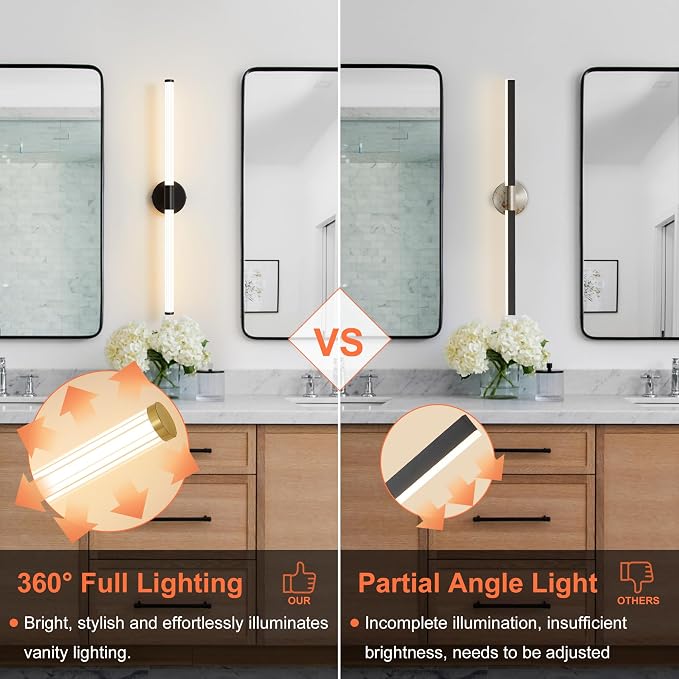 Wall Sconces Set of 2 Hardwired LED Vanity Light Black 31" | Dimmable 5CCT LED Bathroom Light Fixtures, 360° Full Lighting, Modern Vanity Light Bar for Bathroom Mirror