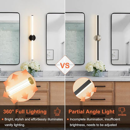 Wall Sconces Set of 2 Hardwired LED Vanity Light Black 31" | Dimmable 5CCT LED Bathroom Light Fixtures, 360° Full Lighting, Modern Vanity Light Bar for Bathroom Mirror