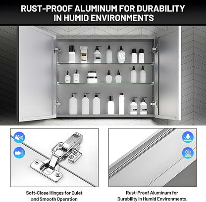 30 x 24 Medicine Cabinet Mirror for Bathroom,Aluminum Alloy Frame,Recessed/Surface Mounted,Mirrored Side Panel,Adjustable Shelves,Bathroom Medicine Cabinet with Mirror,Assembly Required