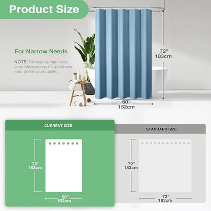 Stall Waffle Shower Curtain 256 GSM Heavy 60"x72" Moonlight Blue | 60 Inch Wide, Thick Cloth, Weighted Hem, Water Repellent, Hotel Luxury Polyester Shower Curtain Set for Bathroom 10 Hooks