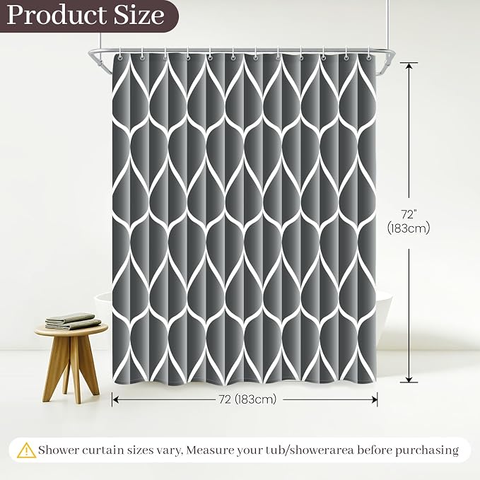 Gelbchu Geometric Shower Curtain for Bathroom, Dark Gray, 72x72 Inch | with Hooks, Premium Polyester, Quick Dry, Water Repellent, Machine Washable, Rustproof Grommets, Modern Minimalist