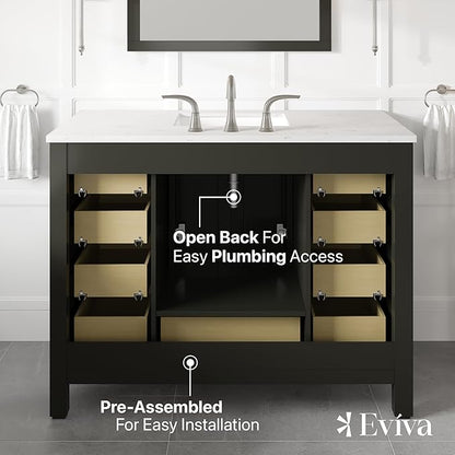 Eviva Aberdeen 42 in. Espresso Single Sink Bath Vanity with Carrara Quartz Top and Undermount Porcelain Sink