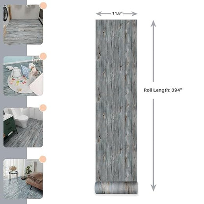 Wood Grain Peel and Stick Floor Tiles 11.8"x394" Hazy Blue | Wood-look non-slip vinyl for renters & DIY, easy cut, fewer seams, low upkeep, budget multi-surface floor guard