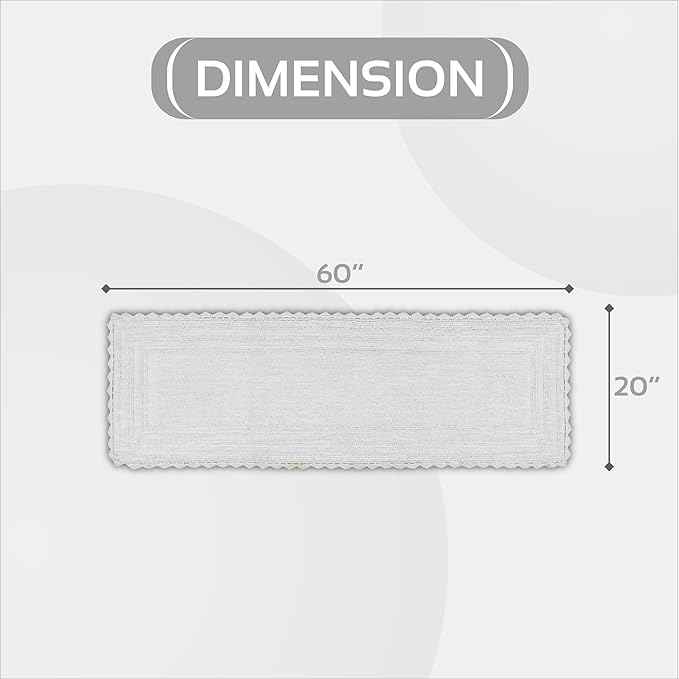Better Trends Lilly Crochet White Large Bath Mat & Long Bath Rugs, 100% Cotton & Reversible Bath Runner Rug, Absorbent Shower Rugs for Bathroom, Washable Bath Rugs - 20 x 60 Runner Rug
