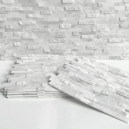 SUNWINGS 5-Sheet Peel and Stick Mosaic Natural 3D Stone Self Adhesive Marble Tiles, 11.5" x 10.7" Stick on Backsplash for Kitchen Bathroom Fireplace Vanity, Mixed Gray