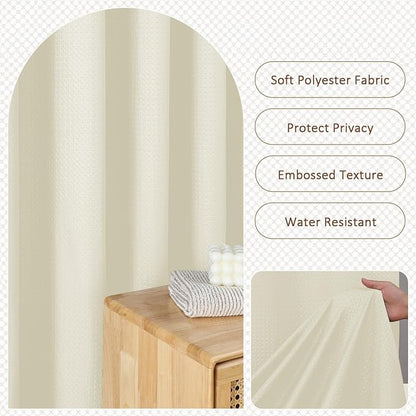 Cream Long Shower Curtain 84 Inch Length 1 Piece, Embossed Textured Soft Fabric Bathroom Shower Curtain, Water Repellent Machine Washable Cloth Hotel Spa Bath Decor, 72Wx84L Inches