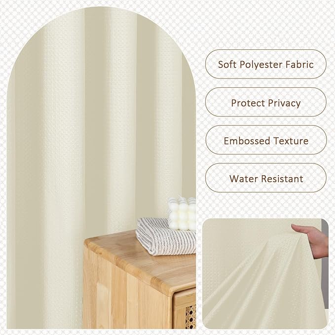 Cream Fabric Shower Curtain 78 Inch Length 1 Piece, Embossed Textured Waffle Cloth Shower Curtains for Bathroom Modern Hotel Spa, Water Resistant Machine Washable, 72Wx78L Inches