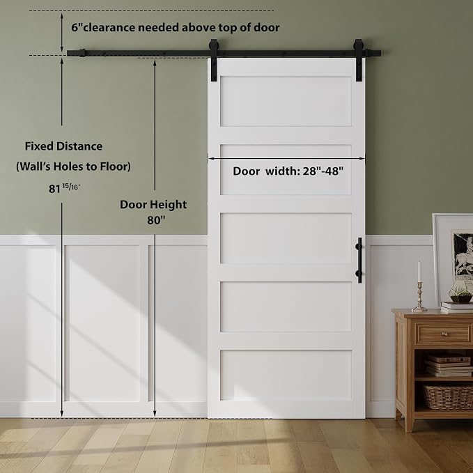 SMARTSTANDARD 42in x 80in Sliding Barn Door with 7FT Hardware Track Kit | Waterproof PVC Surface, Pre-Drilled Holes Easy to Assemble, Solid, MDF, White, 5-Panel