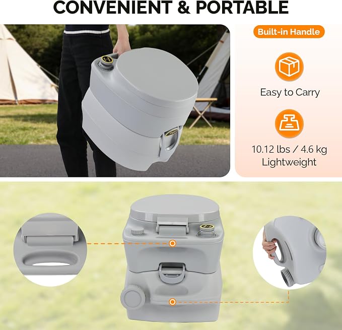 VINGLI Portable Toilet for Camping, Portable RV Toilet with 5.3 Gallon Detachable Sewage Tank, Indoor Outdoor Leak-Proof Toilet for Adults, Suitable for Hiking, Camping, Traveling and Boating