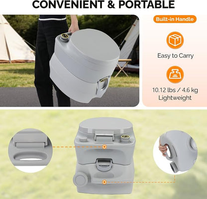 VINGLI Portable Toilet for Camping, Portable RV Toilet with 5.3 Gallon Detachable Sewage Tank, Indoor Outdoor Leak-Proof Toilet for Adults, Suitable for Hiking, Camping, Traveling and Boating