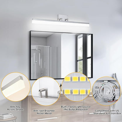 36 inch Bathroom Vanity Light, 5CCT LED Modern Bathroom Light Fixtures Over Mirror, Dimmable 36W 2700K-5000K Vanity Lighting Fixture, Brushed Nickel Adjustable Vanity Light Bar-UL Certified