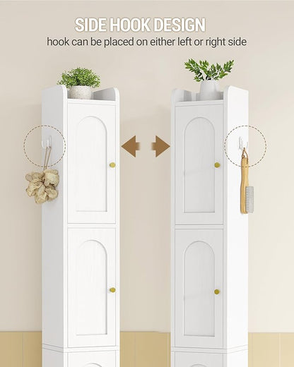 Bathroom Storage Cabinet, Tall Corner Floor Cabinet with 4 Doors and Adjustable Shelf, Narrow Toilet Paper Cabinets, Bathroom Organizer for Small Spaces, 7.9" D x 7.9" W x 70.9" H White