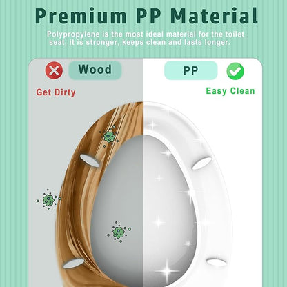 Toilet Seat Elongated, Toilet Seat Oval 18.5 Inch, Soft Close, PP Material, Easy Clean and Safe, No Yellow, White, 2 Pack