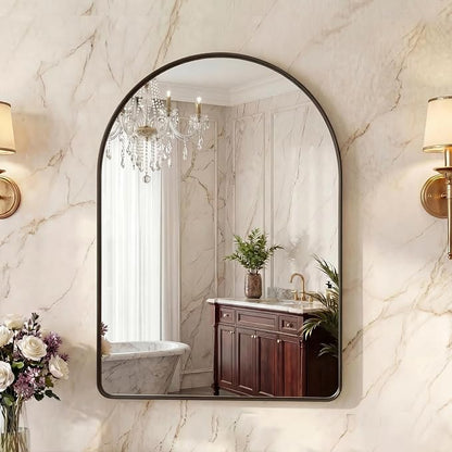 OLIXIS 30x20 Inch Arched Bathroom Wall Mirror, Rounded Rectangle, Black | Modern Wall Mount Vanity Mirror for Over Sink with Matte Metal Deep Framed, for Home Decor, Living Room