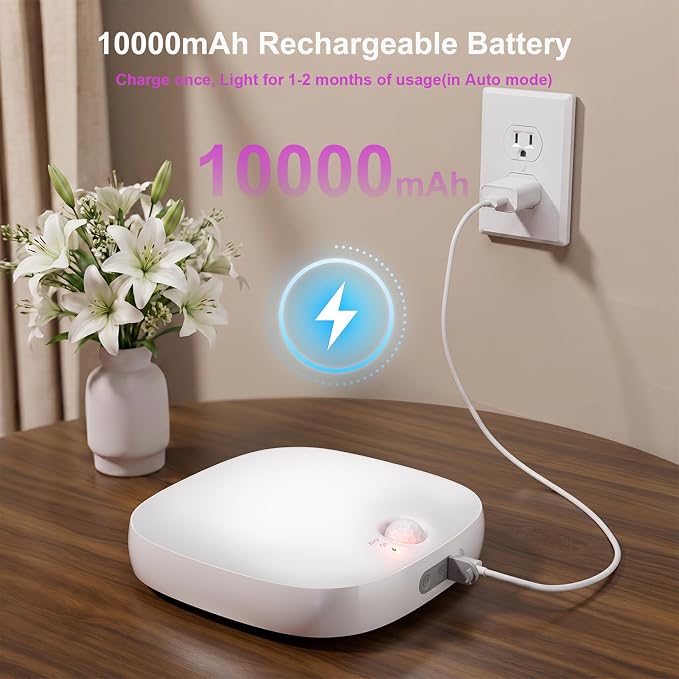 NARUNDREN IP65 Motion Sensor Shower Ceiling Light 10000mAh 18 Colors | 300LM LED, 3CW+15RGB & 5-Step Dimmable, Rechargeable Battery Operated w/Remote, Waterproof Light for Bathroom & Closet