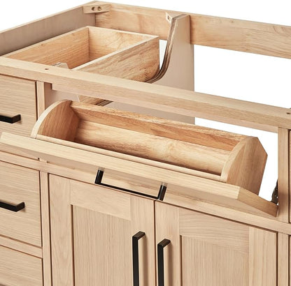 ARIEL Hepburn 42-inch Bathroom Vanity Base Cabinet,Solid Wood, 2 Soft Closing Doors, 9 Dovetail Drawers, White Oak