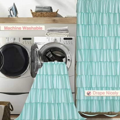 Teal Ruffle Shower Curtain, Elegant Boho Bathroom Decor, Extra Long Textured Fabric, Rustic Farmhouse Style, Chic Girly Aqua Curtains, Privacy & Decorative Design, 36 x 72 inch