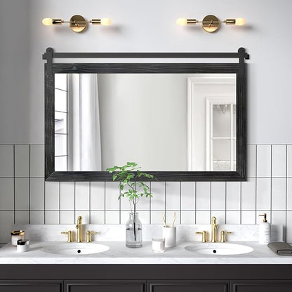 COGOOD Farmhouse Bathroom Mirrors for Over Sink - 30 x 45 Black | Rustic Barn Door Wood Framed Vanity Mirror for Entryway, Living Room, Bedroom, Dresser Wall Decor