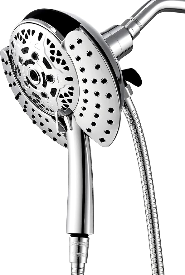 INAVAMZ 2 in 1 Shower Head with Handheld Combo High Pressure Silver 2.5 GPM | 7.2" Rain Showerhead and 10 Spray Hand Held Shower, Adjustable Shower Angle, 59-inch Rotatable Stainless Steel Hose