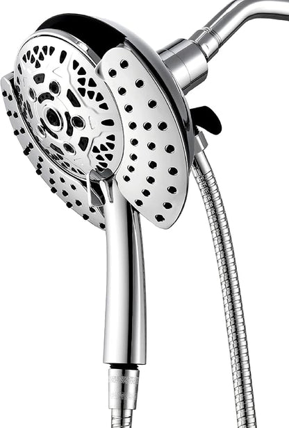 INAVAMZ 2 in 1 Shower Head with Handheld Combo High Pressure Silver 2.5 GPM | 7.2" Rain Showerhead and 10 Spray Hand Held Shower, Adjustable Shower Angle, 59-inch Rotatable Stainless Steel Hose