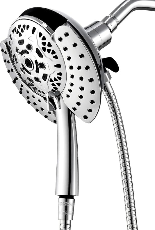 2 in 1 Shower Head with Handheld Combo High Pressure Silver 2.5 GPM | 7.2" Rain Showerhead and 10 Spray Hand Held Shower, Adjustable Shower Angle, 59-inch Rotatable Stainless Steel Hose