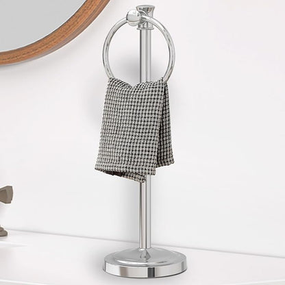 Hoimpro Hand Towel Holder Free Standing Towel Bar Polished Chrome | Hanging Floor Hand Towel Rack Ring,for Bathroom Kitchen Vanity Countertops, Hardware Accessories SUS 304 Heavy-Duty Base