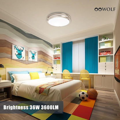 12inch LED Flush Mount Ceiling Light Fixture Dimmable Brushed Nickel, Easy Install Ceiling Lamp Fixture Without Flicker, Super Bright 36W 3600LM 5CCT Warm to White Light 3000K to 6000K 2-Pack