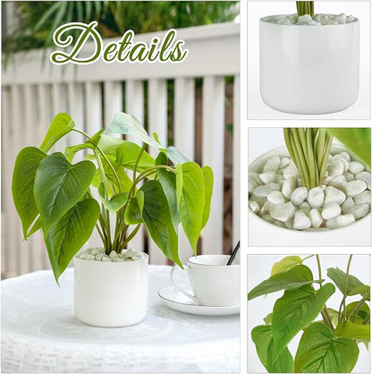 Mkono Fake Plants in Ceramic Pot, 11" Potted Artificial Plants Home Decor | Realistic Faux Green Leaf Plant with White Planter, Fake Pothos, for Desk Shelf Table Office Bathroom Bedroom Decoration