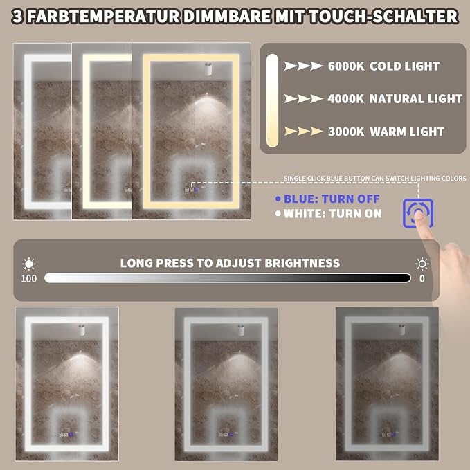 Smart LED Medicine Cabinet with Mirror, 30W×36H Inch Bathroom Storage Medicine Cabinet, 3 Color Stepless Dimming & Anti-Fog, 5X Magnifier, Night Light, 2 Doors, DTC Soft-Close Hinges