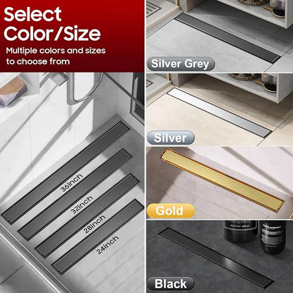 DLONE® Linear Shower Drain - 24 Inch Gun Gray, with Tile Insert Panel | AISI 304 Stainless Steel Linear Drain, Rectangle Shower Floor Drain, with Adjustable Feet, Fits Bathroom & Balcony etc