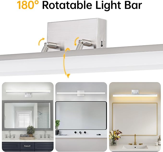 36 inch Bathroom Vanity Light, 5CCT LED Modern Bathroom Light Fixtures Over Mirror, Dimmable 36W 2700K-5000K Vanity Lighting Fixture, Brushed Nickel Adjustable Vanity Light Bar-UL Certified
