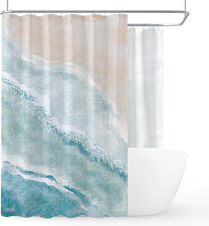 Extra Wide Beach Ocean Theme Shower Curtain 108 x 72, Teal Nautical Coastal Shower Curtains for Claw Foot Tub, 108 inch Seashell Starfish Coral Shower Curtain Set with 18 Pack Plastic C-Hooks