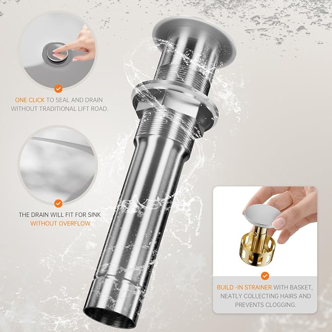 Brushed Nickel Tall Bathroom Vessel Sink Faucet, Single Hole Single Handle Modern Bathroom Faucet, with Pop Up Drain and Water Supply Line, FH02-BN-V