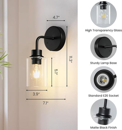 Epinl Battery Operated Black Wall Sconce Set of 2, Wireless Rechargeable Wall Lights with Remote Control, Modern Dimmable Wall Mount Lamps for Bedroom Living Room Bathroom, 3000K