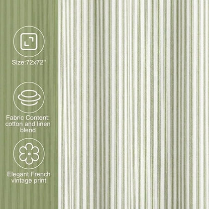 Stripe Cotton Toile Shower Curtain Ticking Stripe Woven Print Curtain Bathroom Decor for Traditional and Contemporary Style Kitchen Bath Home(Green and White,72 x 72 Inches)