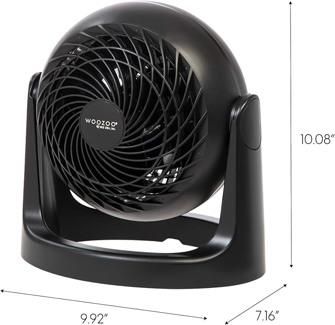 IRIS USA WOOZOO Desk Fan, Air Circulator, 3 Speeds, 52ft Max Air Distance, 360° Adjustable Tilt, 30 db Quiet Motor, Fan for Bedroom, Office, Dorm, Medium, Black