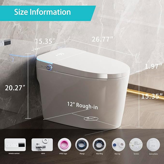 VIPOOO Smart Toilet with Bidet Built In- Automatic Tankless Modern Intelligent Toilet With User Definition, Foot Sensor Flush, Heated Seat, Warm Water Dryer VIP-01