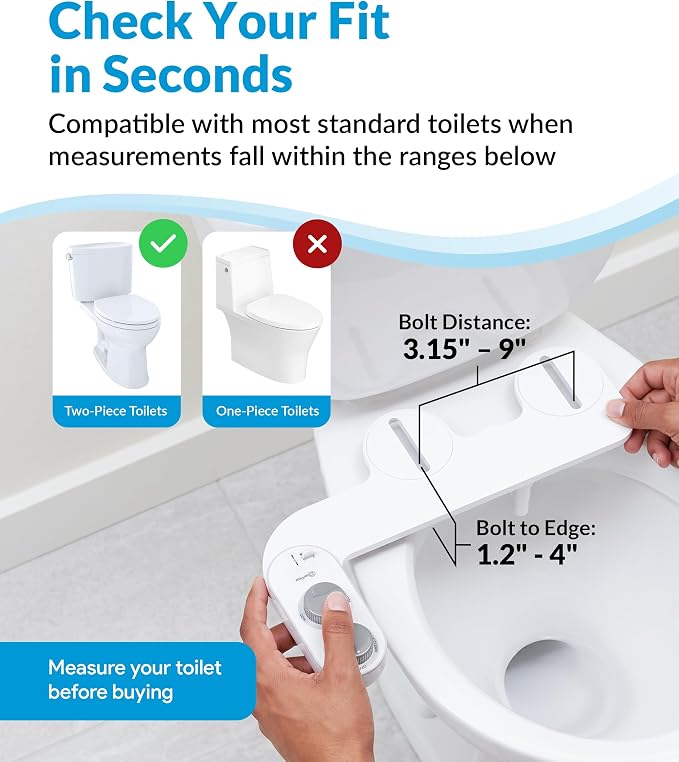 CLEAR REAR Bidet Attachment for Toilet Seat - Non-Electric with Self Cleaning Nozzle, Leak Proof Connectors, Adjustable Water Spray, Rear & Feminine Wash - Hygienic Bathroom Upgrades