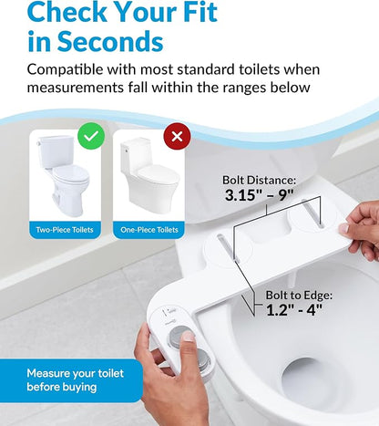 CLEAR REAR Bidet Attachment for Toilet Seat - Non-Electric with Self Cleaning Nozzle, Leak Proof Connectors, Adjustable Water Spray, Rear & Feminine Wash - Hygienic Bathroom Upgrades