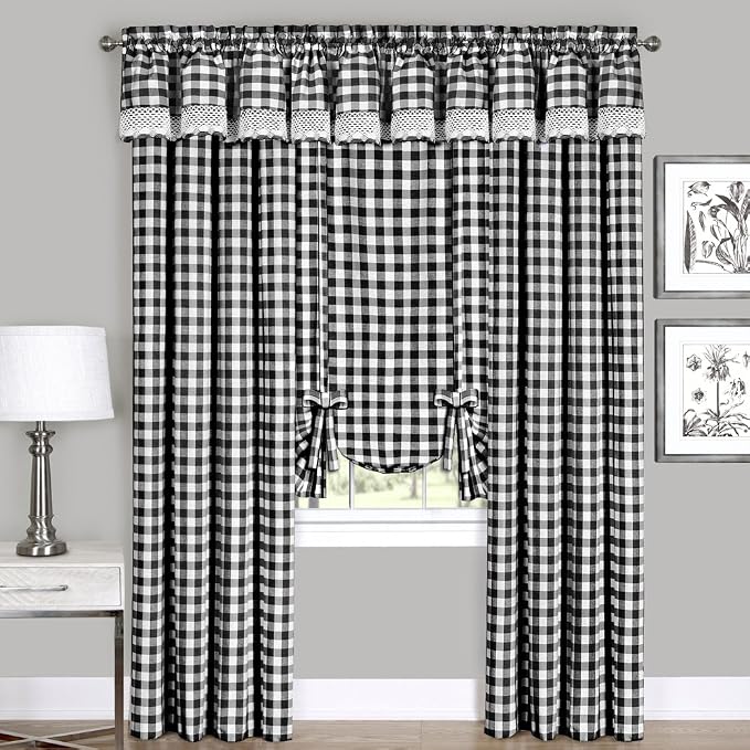 Sweet Home Collection Kitchen Window Curtain Panel Treatment, 63", Black/White