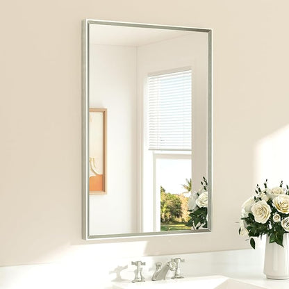 Brushed Nickel Mirror for Bathroom Sink 24" x 36" Beveled Frame Brushed Nickel Vanity Rectangle Mirror for Bathroom Wall, Modern Farmhouse, Tempered Glass, Shatterproof, Stronger Frame