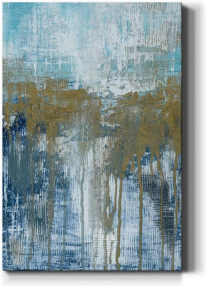 Renditions Gallery Canvas Wall Art Home Decorations Paintings & Prints Blue Grey Dripping Sand Modern Canvas Abstract Wall Hanging Artwork for Living Room Office Kitchen - 32"x48" LT02