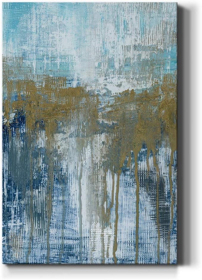 Renditions Gallery Canvas Wall Art Home Decorations Paintings & Prints Blue Grey Dripping Sand Modern Canvas Abstract Wall Hanging Artwork for Living Room Office Kitchen - 12"x18" LT02